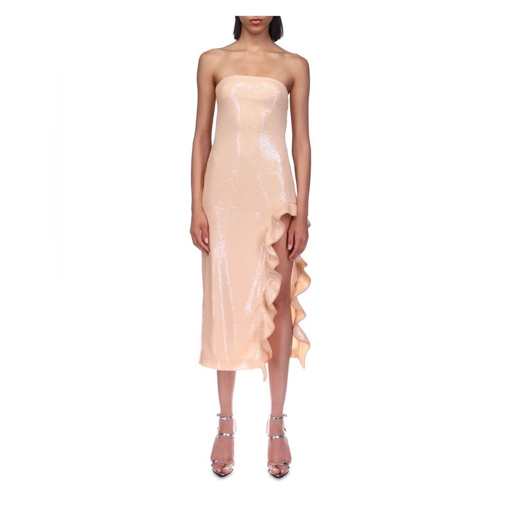 David Koma Ruffled Strapless Sequin Midi Dress Size 12